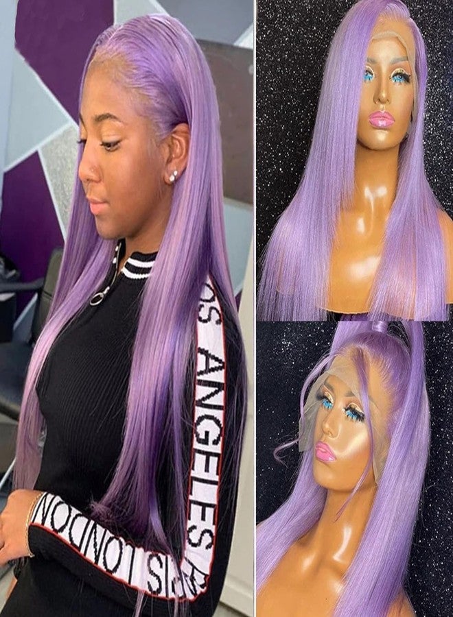 Smavida Dark Purple Lace Front Wigs Human Hair for Women,13x4 HD Transparent Deep Lilac Lace Frontal Straight Human Hair Glueless Wigs Pre Plucked with Baby Hair 150% Density 20 Inch - Image 1